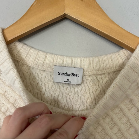Aritzia Sunday Best Cream Chunky Knit Crewneck Sweater - Picture 3 of 6